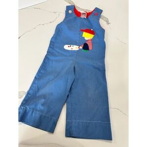 Vintage Chocolate Soup Marbles Boy Overalls Blue Canvas 3T Retro Kids Coveralls